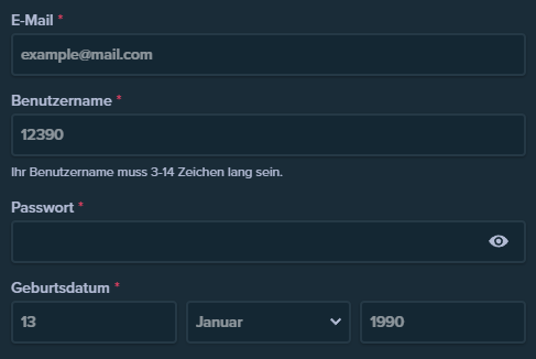 Registrierungsprozess zum Erhalten Stake Bonus