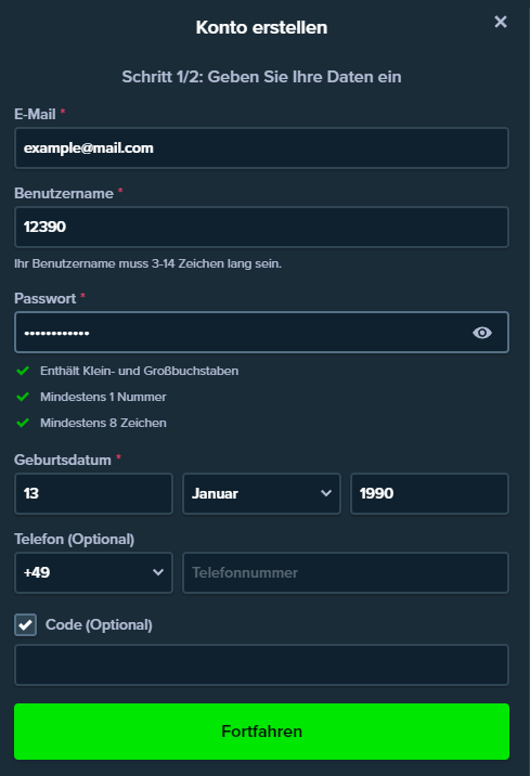 Erster Schritt zur Stake-Registrierung